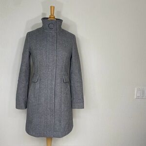 Calvin Klein Women's Gray Herringbone Tweed Wool Mix Pea Coat Sizs XXSP Classic